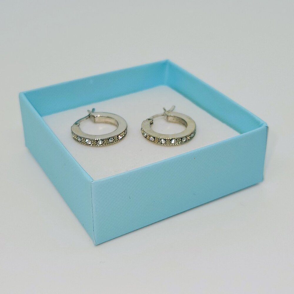 Vintage Silvertone Rhinestone Hoop Earrings